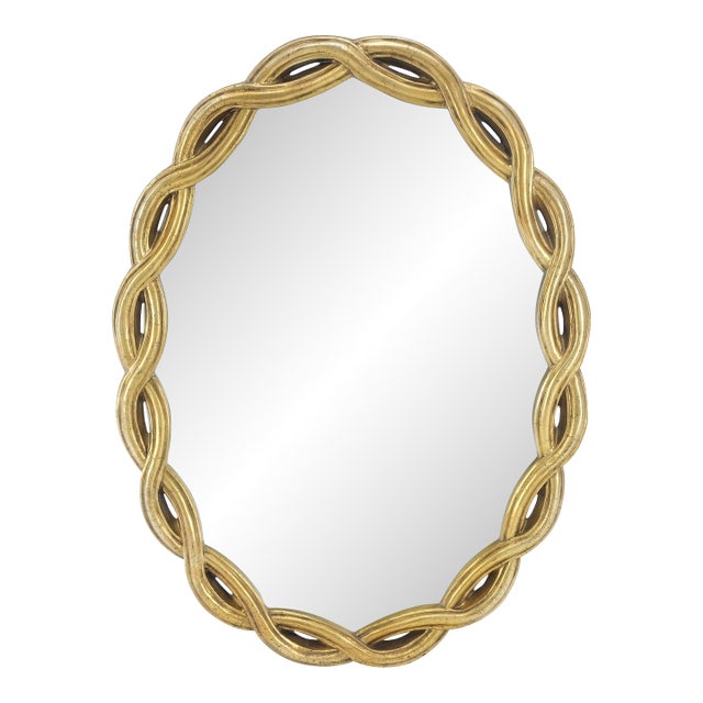 Oval Gold Leaf Gilt Pie Crust Style Frame Wall Mirror Mid Century Modern MINT For Sale