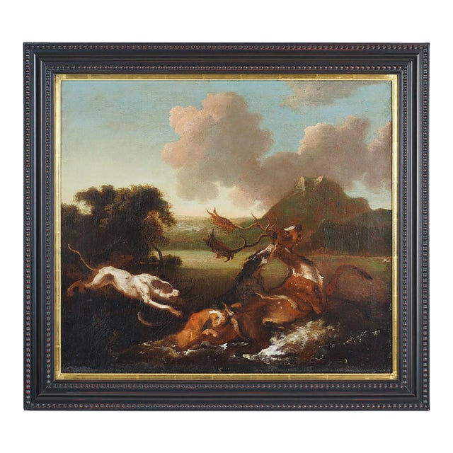 Abraham Hondius, Dutch Golden Age Oil on Canvas of a Stag Hunt, 1660-80 For Sale