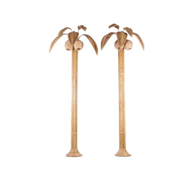 Wood Large Rattan Palm Tree Sconces, 1980s, Set of 2 For Sale - Image 7 of 7