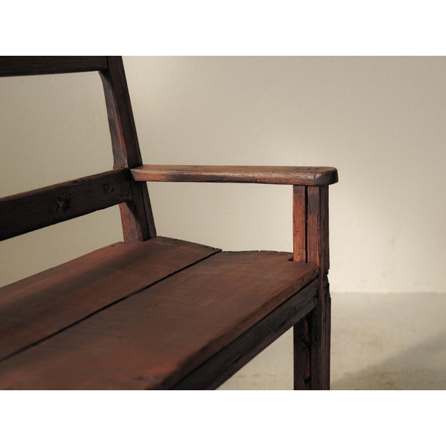 Brown Antique Folk Art Fireplace Bench in Wood, 1800s For Sale - Image 8 of 16