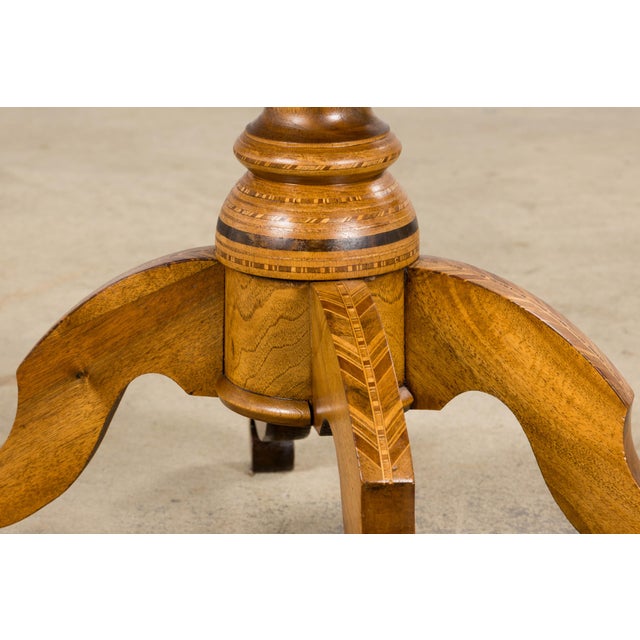 19th Century Italian Napoleon III Style Inlay Walnut Sorrento Pedestal Table For Sale - Image 11 of 12
