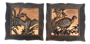 Mid-Century Coppercraft Gilded Wall Hanging Bird Plaque Sculpture - a Pair