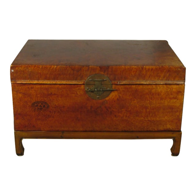 Early 20th Century Vintage Chinese Leather Trunk on Stand For Sale