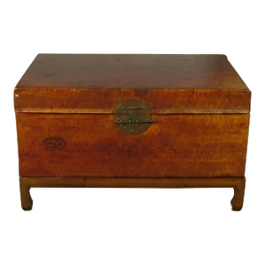 Early 20th Century Vintage Chinese Leather Trunk on Stand