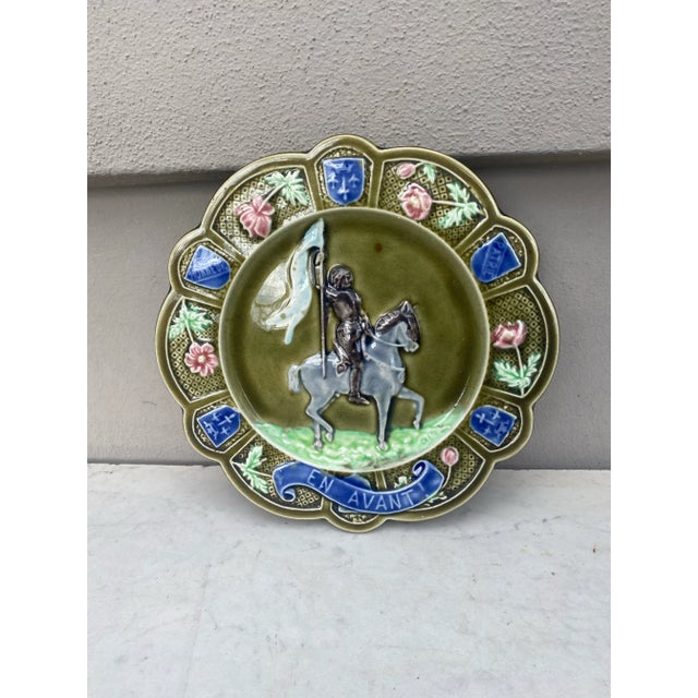 French Majolica Joan of Arc Plate Onnaing, circa 1890.