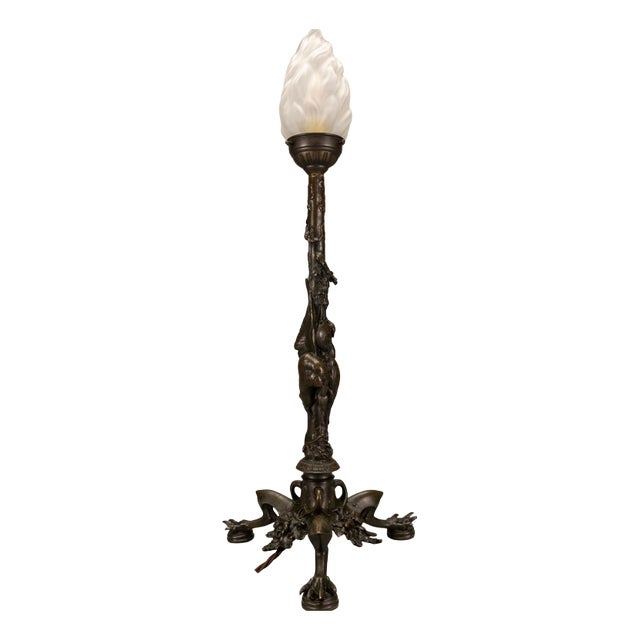 Late 19th Century French Bronze and Glass Table Lamp by A. N. Cain For Sale