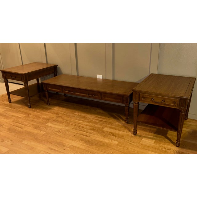 Vintage Mersman 3-Piece Walnut Table Set- Coffee Table & 2 End Tables For Sale - Image 11 of 11