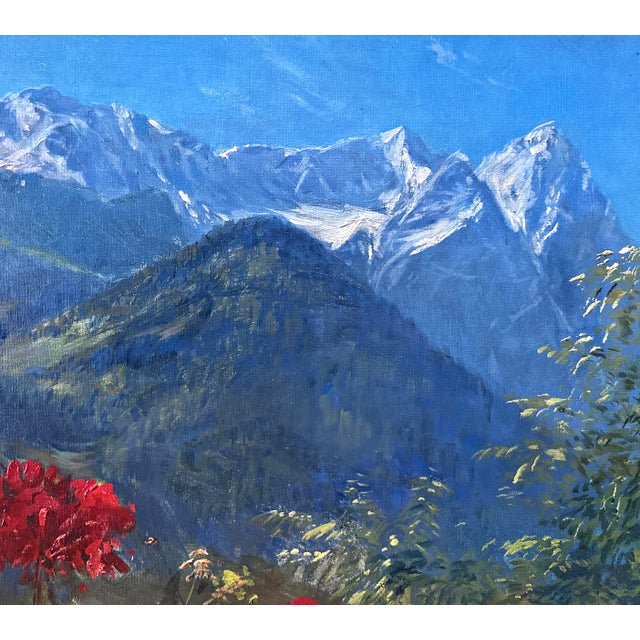 1930s Max Rabes, View from the Obersalzberg Toward the Hochkalter and Reiter Alpe, Berchtesgaden Alps, 1930s, Oil Painting on Canvas For Sale - Image 5 of 11