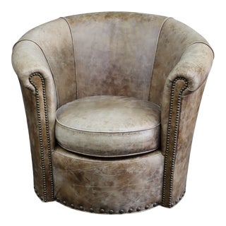 Arhaus Leather Swivel Club Chair For Sale