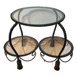 Italian Hollywood Tiered Rope and Tassel Table Plant Stand Iron For Sale