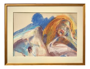 Vintage Modernist Pastel of Reclining Nude Woman by Gerard Haggerty
