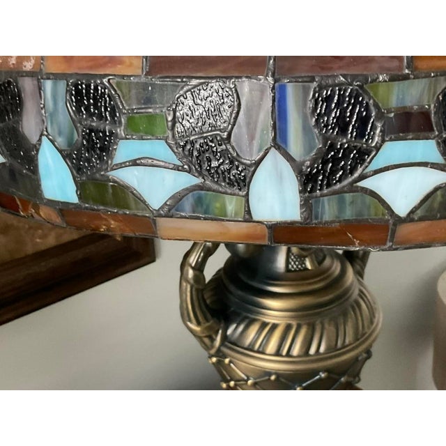 Tiffany Studios Vintage Rose Petal Tiffany Style Table Lamp With Brass Base For Sale - Image 4 of 16