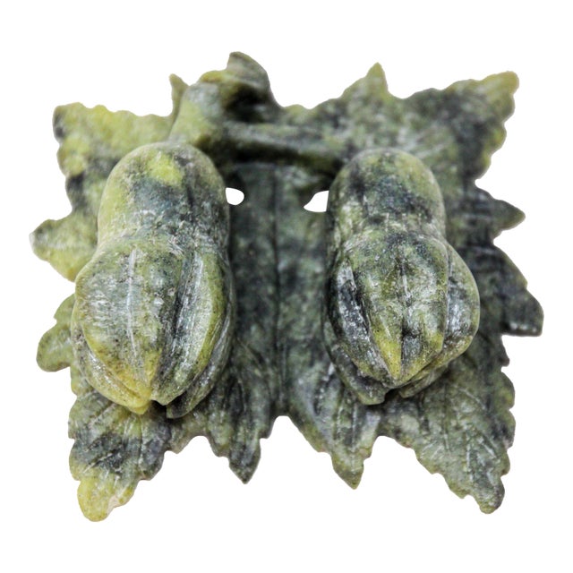 Vintage Chinese Jade Hand Carved Stone Amulet With Acanthus Flowers and Leaves For Sale