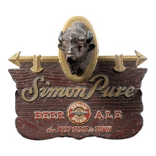 Simon Pure Beer Ale Buffalo Head Advertising Sign For Sale