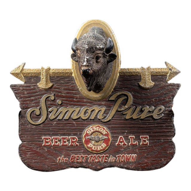 Simon Pure Beer Ale Buffalo Head Advertising Sign For Sale