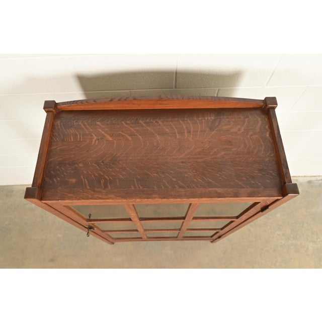 L. & J. G. Stickley Antique Mission Oak Arts and Crafts Bookcase Cabinet, Circa 1910 For Sale - Image 10 of 14