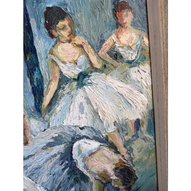 Masterful impressionistic rendition of ballet class behind the curtain by Reimi, undated, reminiscent of Edgar Degas...