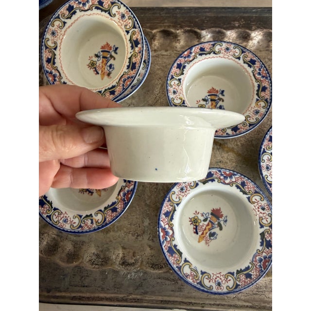 Wood & Son Set of 8 Antique English Small Bowls Wood and Sons Transferware Fruit Dessert Dishes Blue Red For Sale - Image 4 of 12