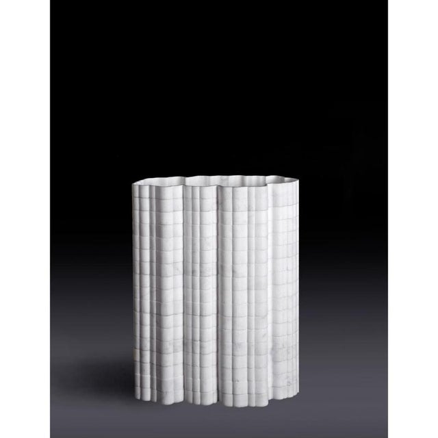 Stripes a3 decorative vase in statuario marble by bufalini marmi dimensions: d 9 x w 21 x h 36 cm. Materials: statuario...