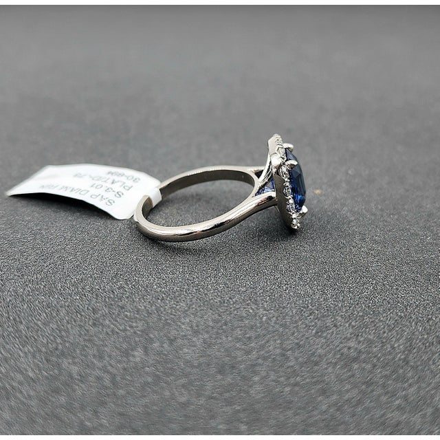 3.74 Ct Cushion-Cut Natural Sapphire & Diamond Ring Size 6.5 For Sale In Chicago - Image 6 of 8