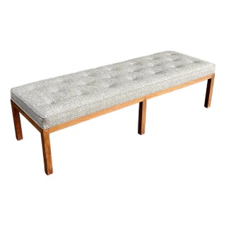 Vintage 6’ MCM Walnut Tufted Bench, Freshly Restored & Reupholstered For Sale