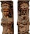 Pair of delicately carved wooden architectural fragments. Fragments feature a column-like shape with a male and female...