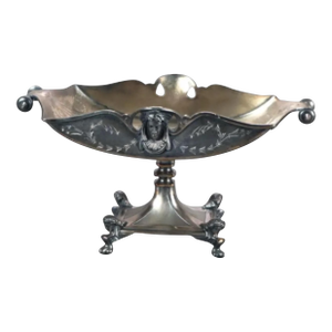Antique Victorian Silverplate Compote Serving Bowl Basket With Figural Maiden Head