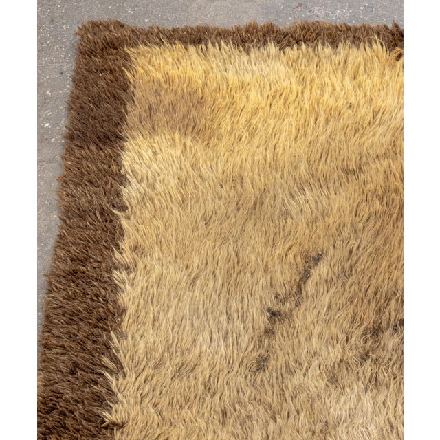 Scandinavian Modern Rya Wool Rug, geometric design in brown tones. 6' 1" L x 2' 10" W. Provenance: From an Upper West Side...