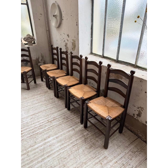Oak and Straw Chairs by Dudouyt, 1940s, Set of 6 For Sale - Image 9 of 18