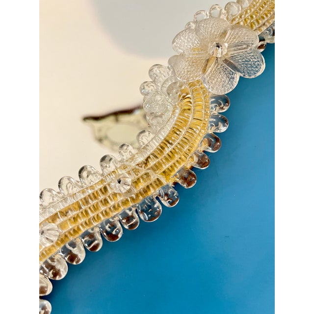 Vintage Hollywood Regency Floral Murano Glass Wall Mirror, Italy, 1970s For Sale - Image 12 of 13