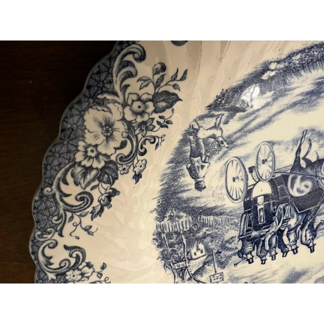 Mid-Century Modern 1960s Blue Coaching Scene Platter by Johnson Bros For Sale - Image 3 of 6