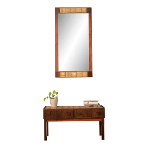 Vintage Two Piece Danish Rosewood Hanging Wall Mirror and Entry Hallway Chest