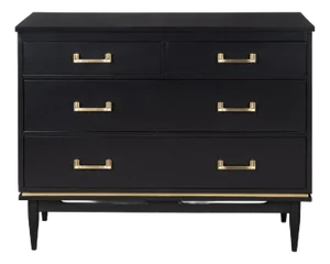 Tommi Parzinger Style 4-Drawer Dresser in Ebony Lacquer & Brass Pulls