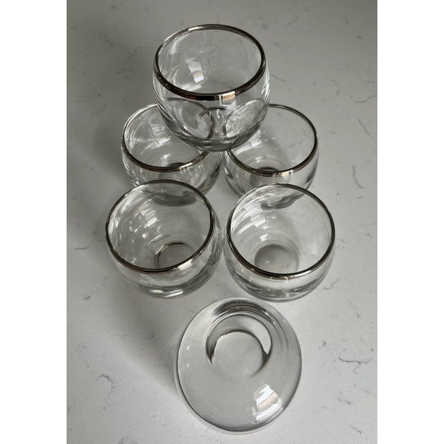 Glass 1960s Vintage Roly Poly Silver Rimmed Martini Glasses in the Style of Dorothy Thorpe-Set of 6 For Sale - Image 7 of 11