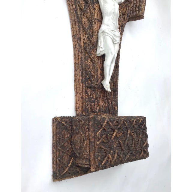 Late 1800s Twig Decorated Wall Pocket With Porcelain Crucifix For Sale - Image 6 of 7
