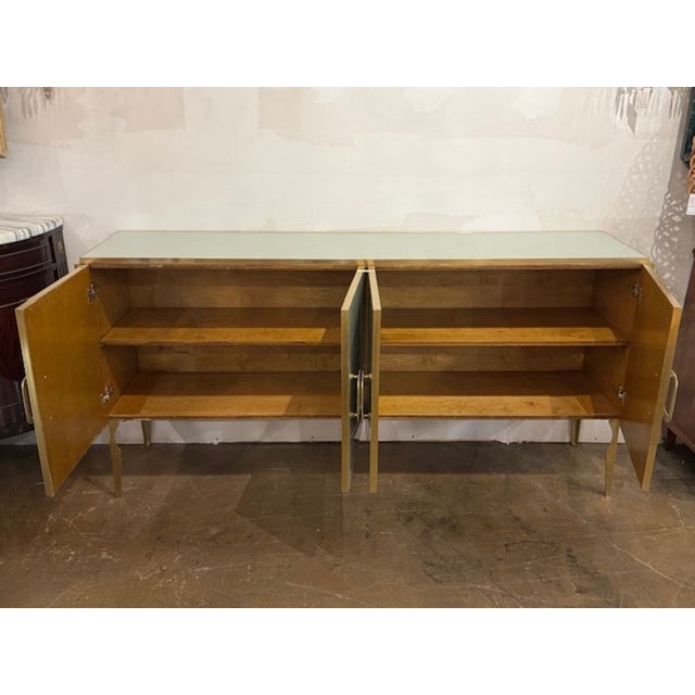 Modern Pale Green Murano Glass Sideboard With Brass Accents For Sale - Image 4 of 5