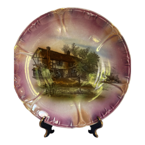 Antique Franz Anton Mehlem Bonn Germany 11" Diameter Porcelain Decorative Plate Scallop Edges Landscape Scene