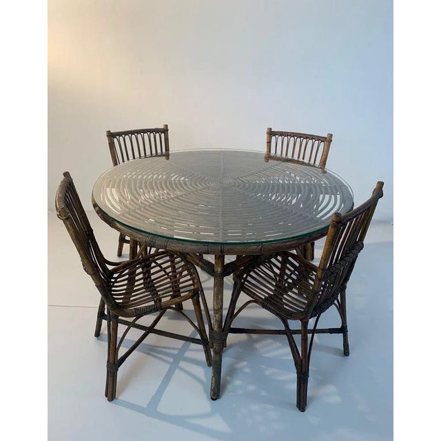 Mid-Century Bamboo Dining Table & Chairs Set, Set of 5 For Sale - Image 4 of 7