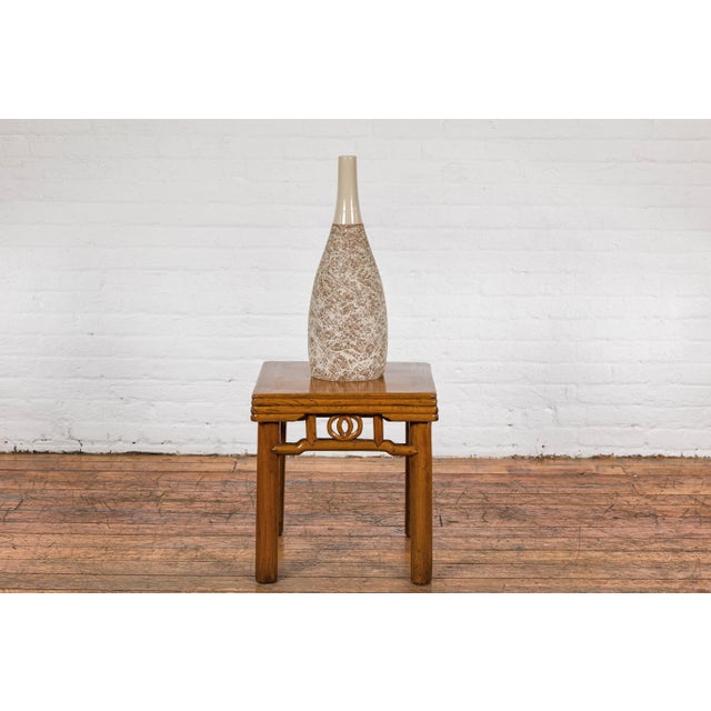 Hand-Crafted Artisan Bottle Shaped Brown and Cream Ceramic Vase with Dripping For Sale In New York - Image 6 of 12