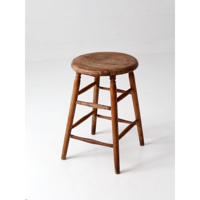 Wood Antique Primitive Farmhouse Stool For Sale - Image 7 of 13