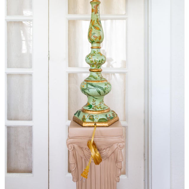 Mint Green Hand Painted Botanical Floral Lamp For Sale - Image 11 of 12