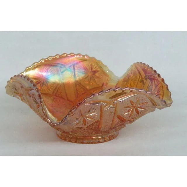 Imperial Star and File Marigold Carnival Glass Ruffled Sawtooth Bowl Dish For Sale - Image 11 of 11