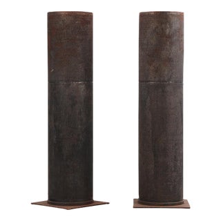 A Pair of 1960s Dimpled Iron Industrial Tube Lamps For Sale