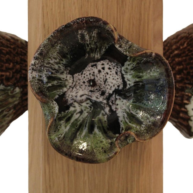 Early 21st Century German Ceramic Flower and Oak Table Lamps, Germany, 2010s, Set of 2 For Sale - Image 5 of 11