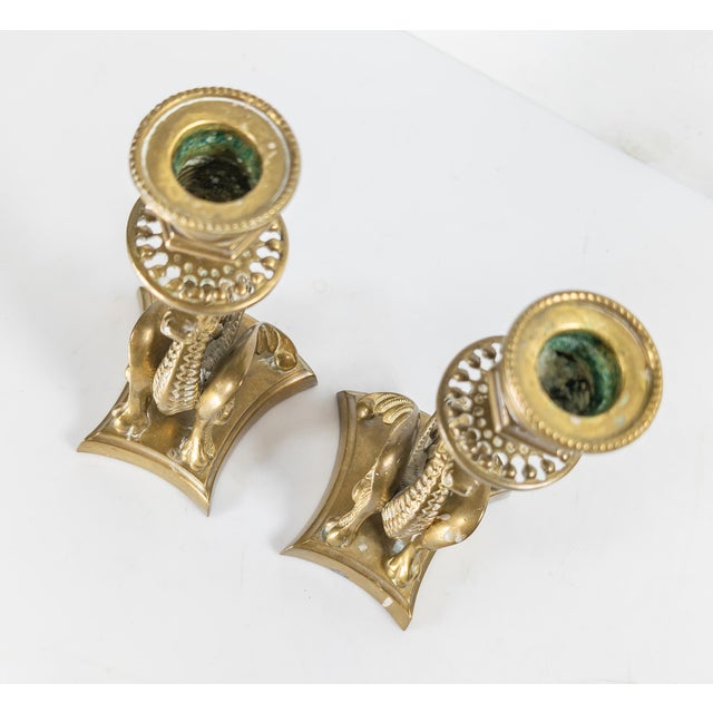 Brass 19th Century Victorian Pair of Brass Dragon or Griffin Form Candlesticks, Probably French For Sale - Image 8 of 10