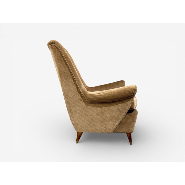 Wood Paolo Buffa Style, Wingback Lounge Chairs, Fabric, Wood, Italy, 1950s For Sale - Image 7 of 11