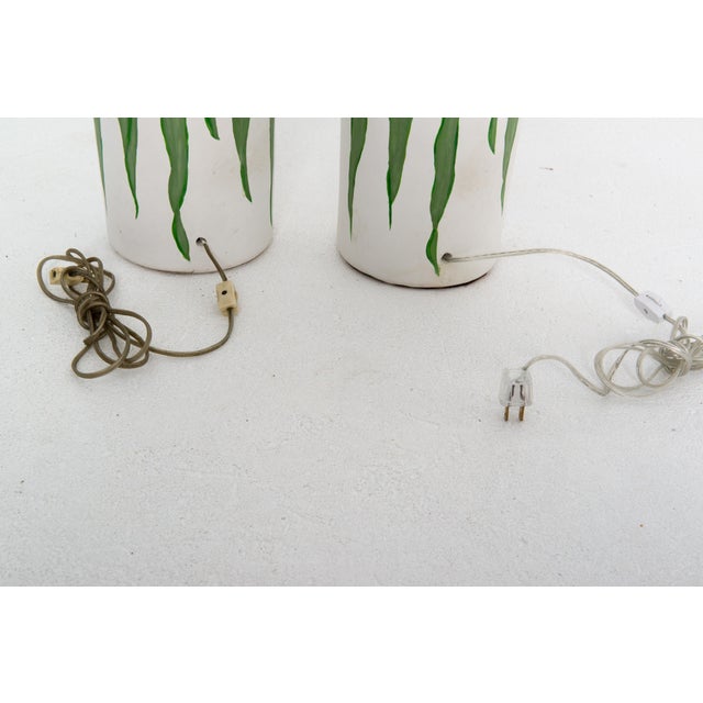 Pair Plaster Hand Painted Green Foliate and White Lamps For Sale In New York - Image 6 of 9