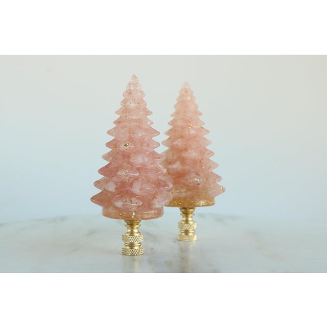 Rose Quartz Christmas Tree Lamp Finial on Brass Hardware For Sale - Image 10 of 11
