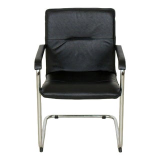 Cantilever Chair in Black Leather For Sale