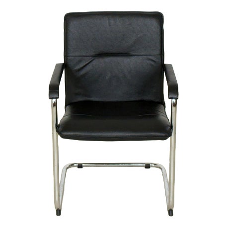 Cantilever Chair in Black Leather For Sale
